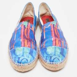 مملوكة مسبقًا CH Carolina Herrera Blue Printed Satin Espadrille Flats Size 41