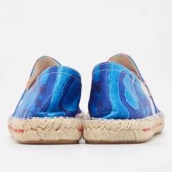 مملوكة مسبقًا CH Carolina Herrera Blue Printed Satin Espadrille Flats Size 41