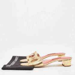 CH Carolina Herrera Gold Python Embossed Slide Sandals Size 40