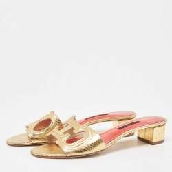 CH Carolina Herrera Gold Python Embossed Slide Sandals Size 40