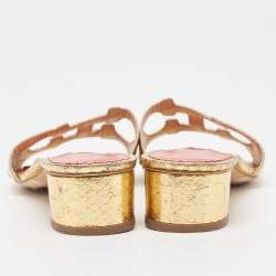 CH Carolina Herrera Gold Python Embossed Slide Sandals Size 40