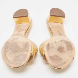 CH Carolina Herrera Gold Python Embossed Slide Sandals Size 40