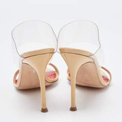 مملوكة مسبقًا CH Carolina Herrera Beige Patent Leather and PVC Slide Sandals Size 38