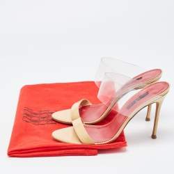 مملوكة مسبقًا CH Carolina Herrera Beige Patent Leather and PVC Slide Sandals Size 38