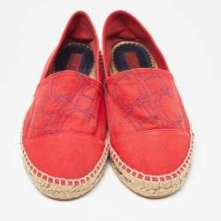 CH Carolina Herrera Red Canvas Espadrille Flats Size 40