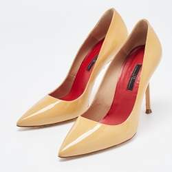 CH Carolina Herrera Beige Patent Leather Pointed Toe Pumps Size 38