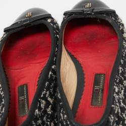 CH Carolina Herrera Black Tweed and Patent Leather Bow Ballet Flats Size 37