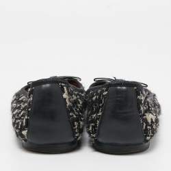 CH Carolina Herrera Black Tweed and Patent Leather Bow Ballet Flats Size 37