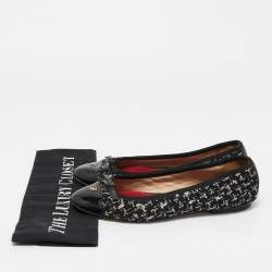 CH Carolina Herrera Black Tweed and Patent Leather Bow Ballet Flats Size 37