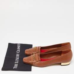 Pre Owned CH Carolina Herrera Brown Logo Embellished Fringe Detail Loafers Size 39