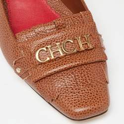 CH Carolina Herrera Brown Logo Embellished Fringe Detail Loafers Size 39