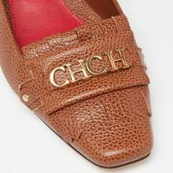 Pre Owned CH Carolina Herrera Brown Logo Embellished Fringe Detail Loafers Size 39