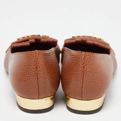 Pre Owned CH Carolina Herrera Brown Logo Embellished Fringe Detail Loafers Size 39