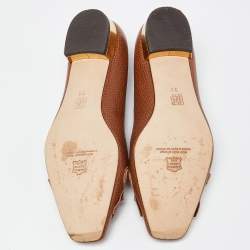 Pre Owned CH Carolina Herrera Brown Logo Embellished Fringe Detail Loafers Size 39