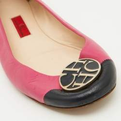 CH Carolina Herrera Pink/Black Leather Logo Ballet Flats Size 39