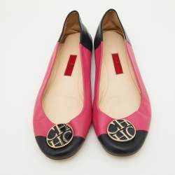 CH Carolina Herrera Pink/Black Leather Logo Ballet Flats Size 39