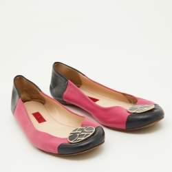 CH Carolina Herrera Pink/Black Leather Logo Ballet Flats Size 39