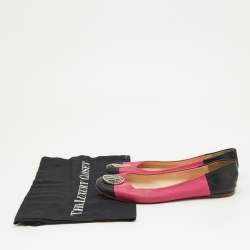 CH Carolina Herrera Pink/Black Leather Logo Ballet Flats Size 39