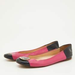 CH Carolina Herrera Pink/Black Leather Logo Ballet Flats Size 39
