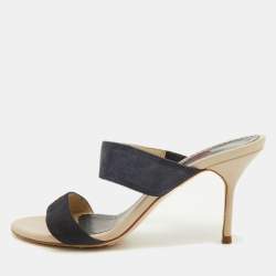 CH Carolina Herrera Navy Blue Suede Slide Sandals Size 38