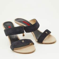 CH Carolina Herrera Navy Blue Suede Slide Sandals Size 38