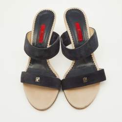 CH Carolina Herrera Navy Blue Suede Slide Sandals Size 38