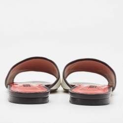 Pre Owned CH Carolina Herrera White/Black Leather CH Logo Flat Slides Size 39