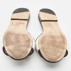 Pre Owned CH Carolina Herrera White/Black Leather CH Logo Flat Slides Size 39