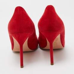 Pre Owned CH Carolina Herrera Red Suede Pointed Toe Pumps Size 41