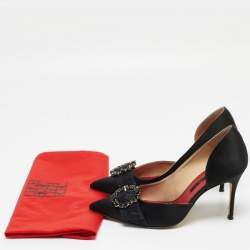 Pre Owned CH Carolina Herrera Black Satin Crystal Embellished Pointed Toe Pumps Size 39