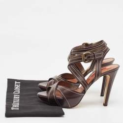 Pre Owned CH Carolina Herrera Brown Leather Strappy Sandals Size 37
