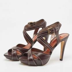 Pre Owned CH Carolina Herrera Brown Leather Strappy Sandals Size 37