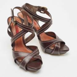 Pre Owned CH Carolina Herrera Brown Leather Strappy Sandals Size 37