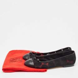 Pre Owned CH Carolina Herrera Black Lace and Leather Cap Toe Bow Ballet Flats Size 39