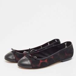 Pre Owned CH Carolina Herrera Black Lace and Leather Cap Toe Bow Ballet Flats Size 39