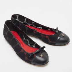 Pre Owned CH Carolina Herrera Black Lace and Leather Cap Toe Bow Ballet Flats Size 39
