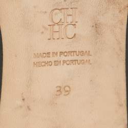 Pre Owned CH Carolina Herrera Black Monogram Leather Locked Slide Sandals Size 39