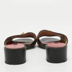 Pre Owned CH Carolina Herrera Black Monogram Leather Locked Slide Sandals Size 39