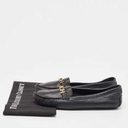 Pre Owned CH Carolina Herrera Black Leather CHCH Logo Loafers Size 40