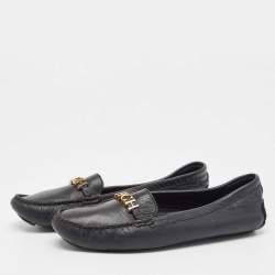 Pre Owned CH Carolina Herrera Black Leather CHCH Logo Loafers Size 40