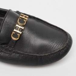 Pre Owned CH Carolina Herrera Black Leather CHCH Logo Loafers Size 40