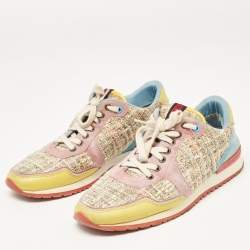 Pre Owned CH Carolina Herrera Multicolor Tweed and Suede Low Top Sneakers Size 40