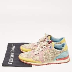 Pre Owned CH Carolina Herrera Multicolor Tweed and Suede Low Top Sneakers Size 40