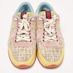 Pre Owned CH Carolina Herrera Multicolor Tweed and Suede Low Top Sneakers Size 40