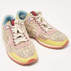 Pre Owned CH Carolina Herrera Multicolor Tweed and Suede Low Top Sneakers Size 40