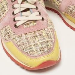 Pre Owned CH Carolina Herrera Multicolor Tweed and Suede Low Top Sneakers Size 40