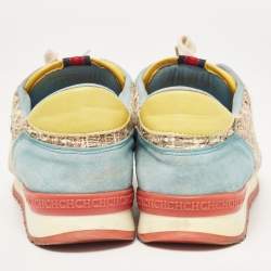 Pre Owned CH Carolina Herrera Multicolor Tweed and Suede Low Top Sneakers Size 40