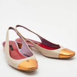 CH Carolina Herrera Cream/Orange Leather Round Toe Slingback Pumps Size 39