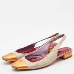 CH Carolina Herrera Cream/Orange Leather Round Toe Slingback Pumps Size 39