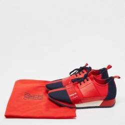 Pre Owned CH Carolina Herrera Red/Navy Blue Leather and Suede Low Top Sneakers Size 36